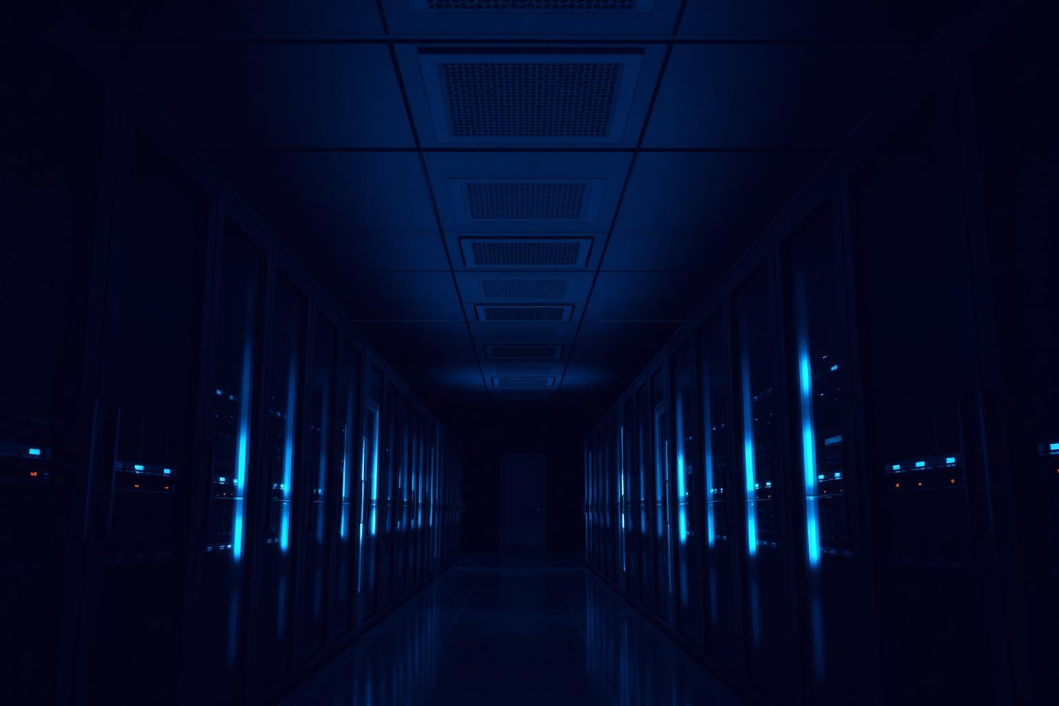 Modernes Rechenzentrum mit beleuchteten Server-Racks